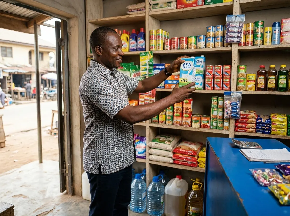 A shop owner stocks shelves in her store
