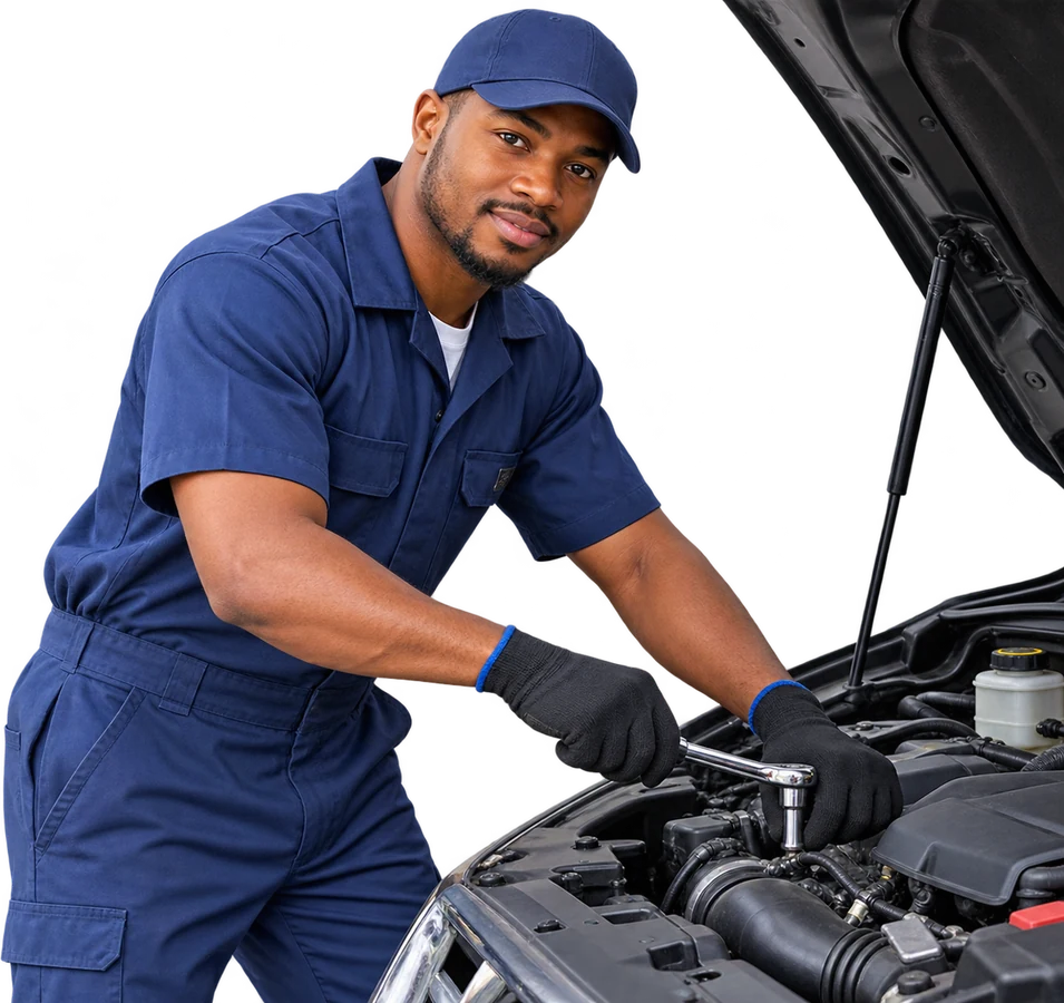 A mechanic repairing a car engine