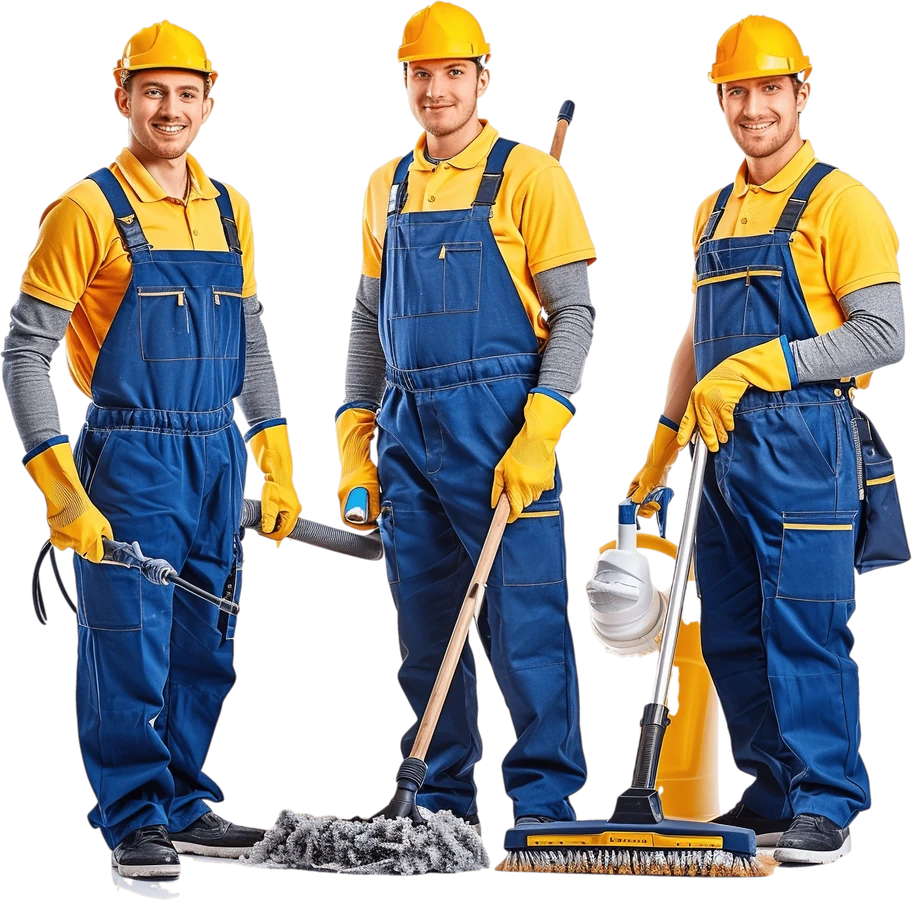 A team of cleaners in uniforms