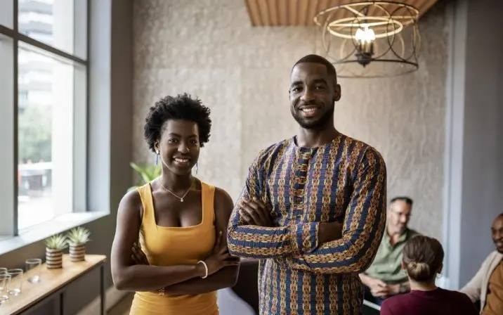 Couple standing in a studio