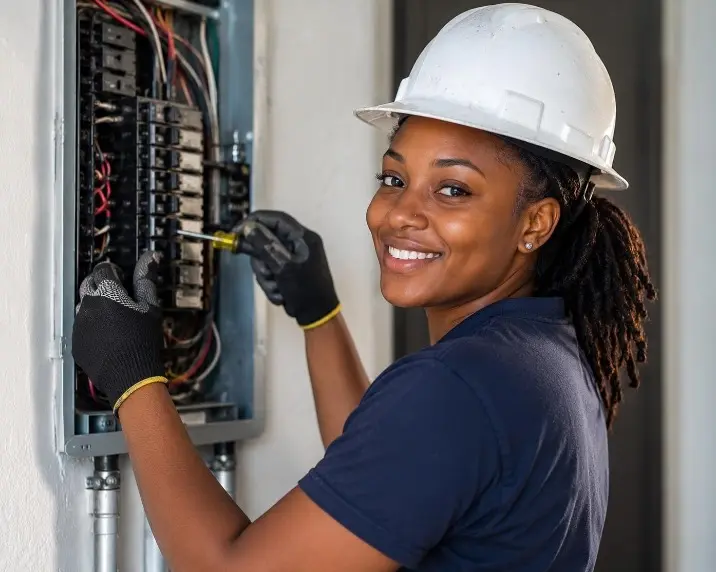 Electrician checking a fuse box