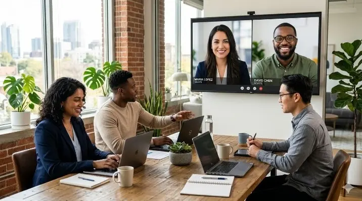 Team in a video meeting
