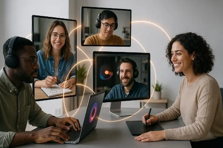Remote team on a video call
